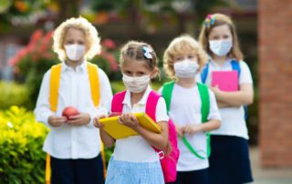 School child wearing face mask