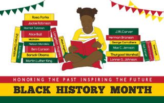Black History Month Illustration With a Reading Girl Among Stack of Books About Significant African-American People