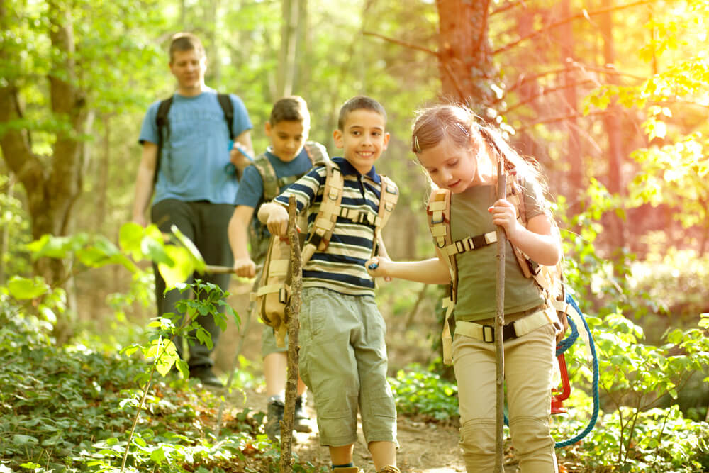 Kids Hiking in the Woods