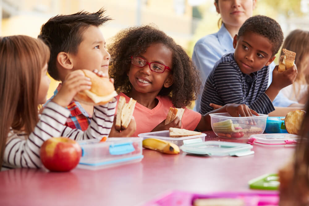 happy kids eating